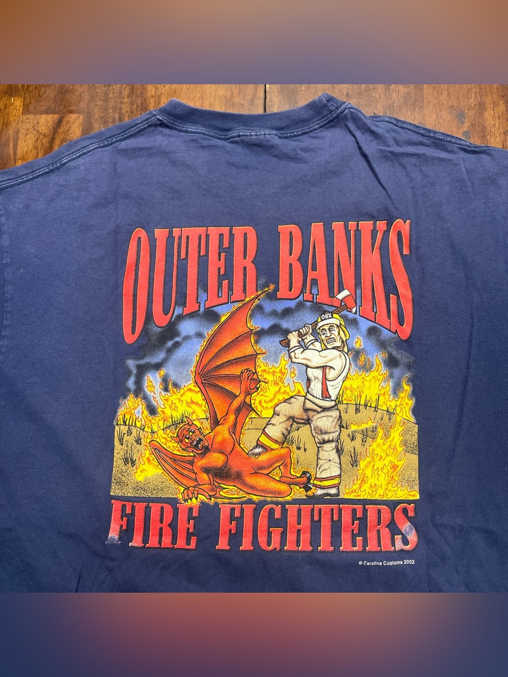 Vintage Firefighter Graphic T-Shirt Mens XL Fighting Demon Short Sleeve 2002